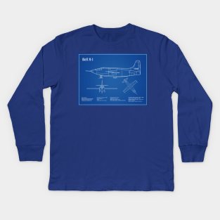 Bell X-1 - Airplane Blueprint - AD Kids Long Sleeve T-Shirt